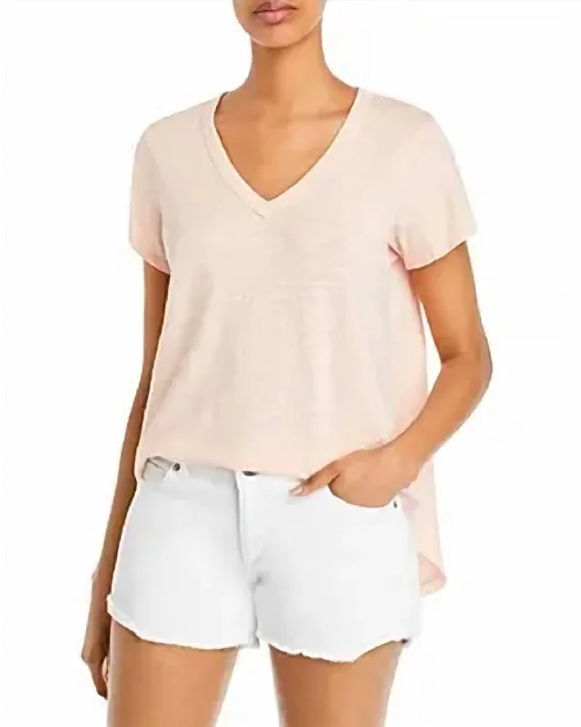 Shrunken Short Sleeve Double V-Neck In Peach