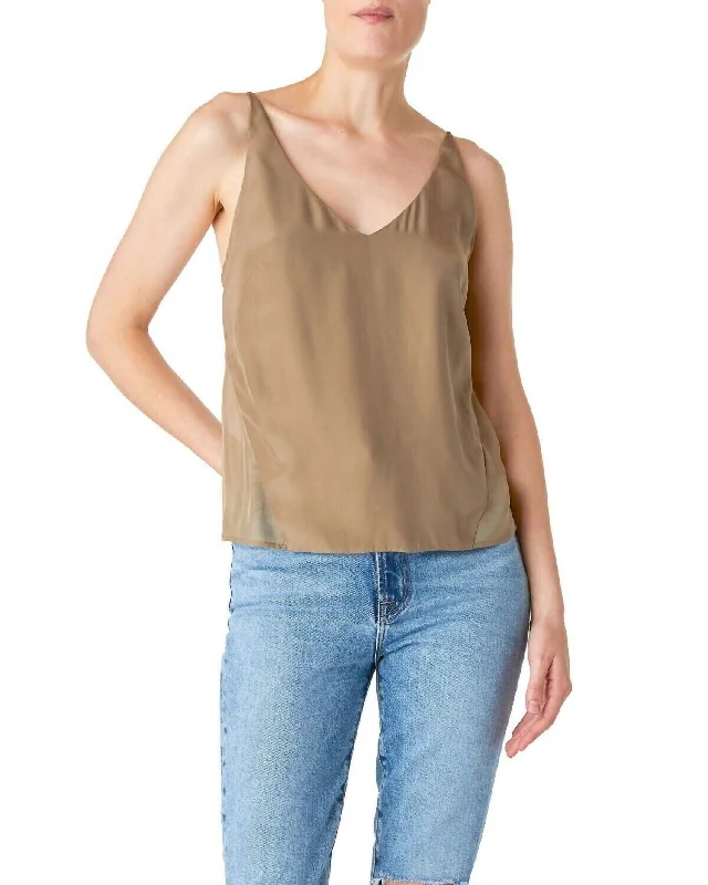 Lucy Silk Cami Taupe Lalia V Neck Strappy Tank Top In Brown