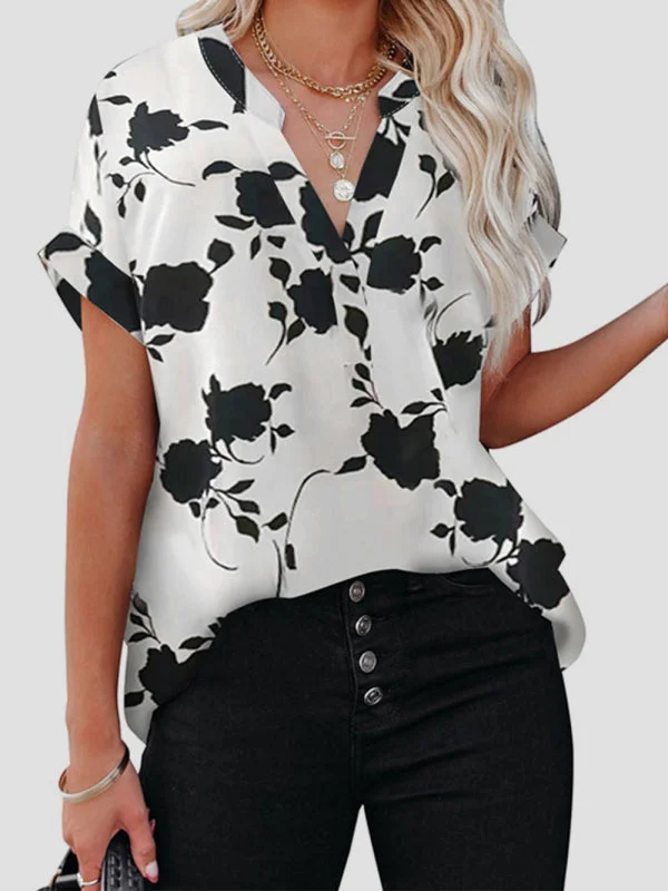 Black Floral V-Neck Oversize Blouse