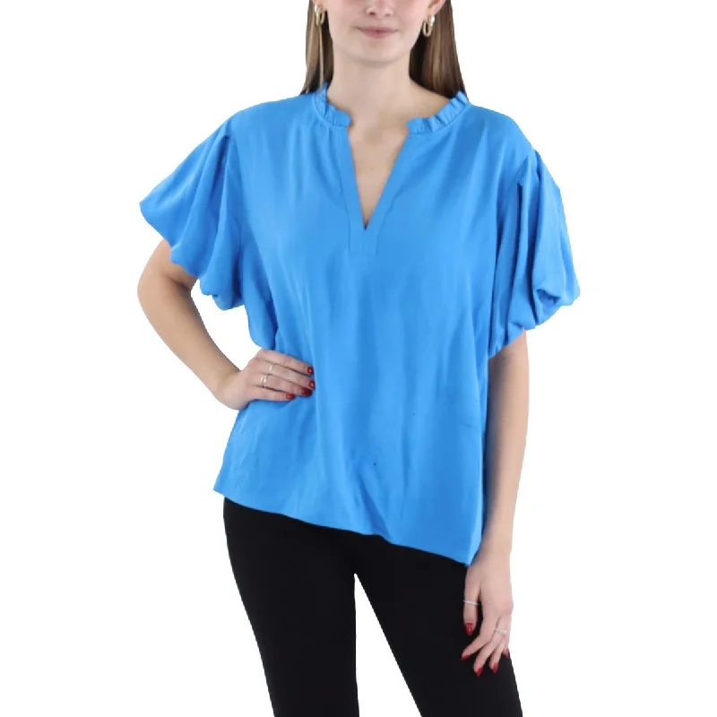 Womens Ruffled V Neck Blouse