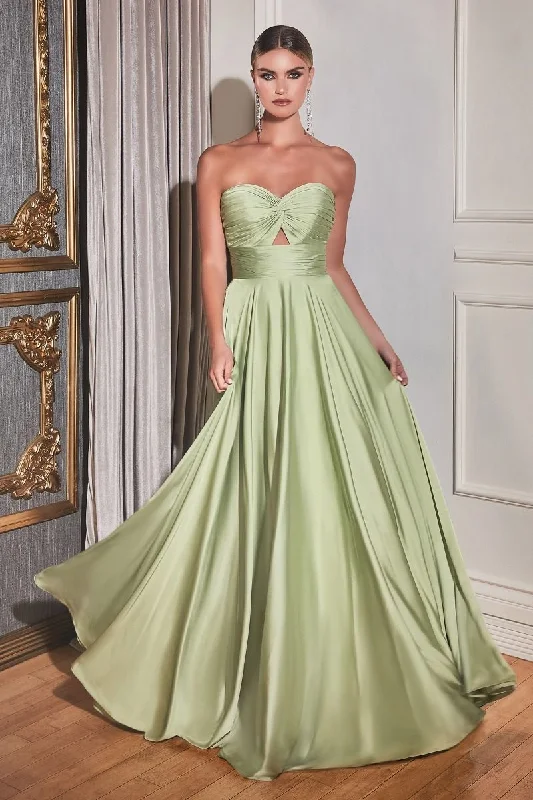 Cinderella Divine 7496 Long Satin Strapless Keyhole Prom Formal Dress Sage