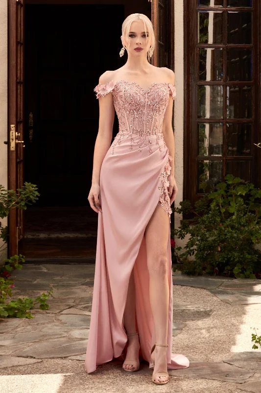 Cinderella Divine CD0186 Corset Long Prom Dress Blush