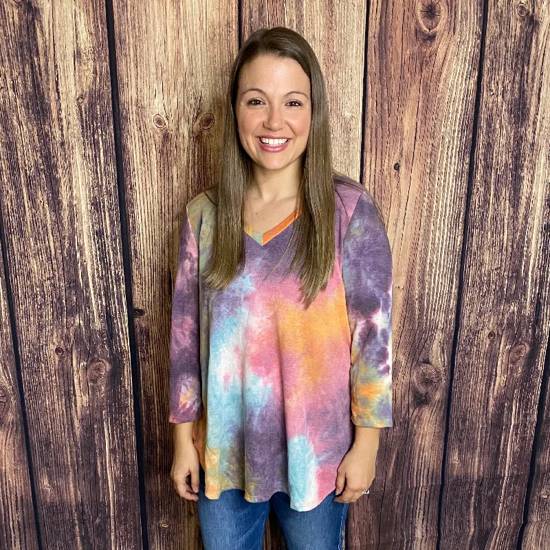 HONEYME V NECK RAINBOW TIE DYED TOP