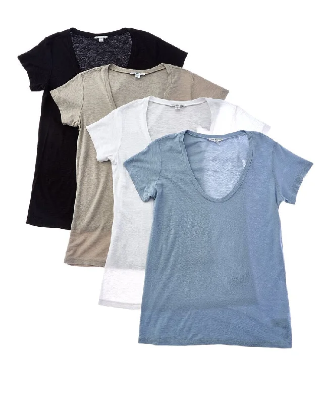 James Perse Set of 4 Sheer Slub V-Neck T-Shirt