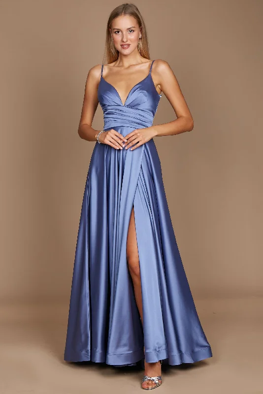 Long Spaghetti Strap Prom Formal Gown Smokey Blue