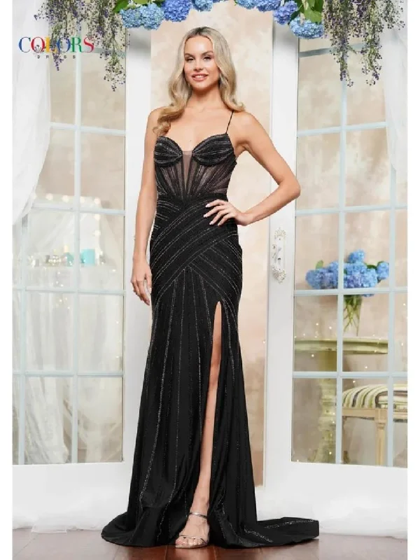 Colors 3408 Long Evening Slit Formal Prom Dress