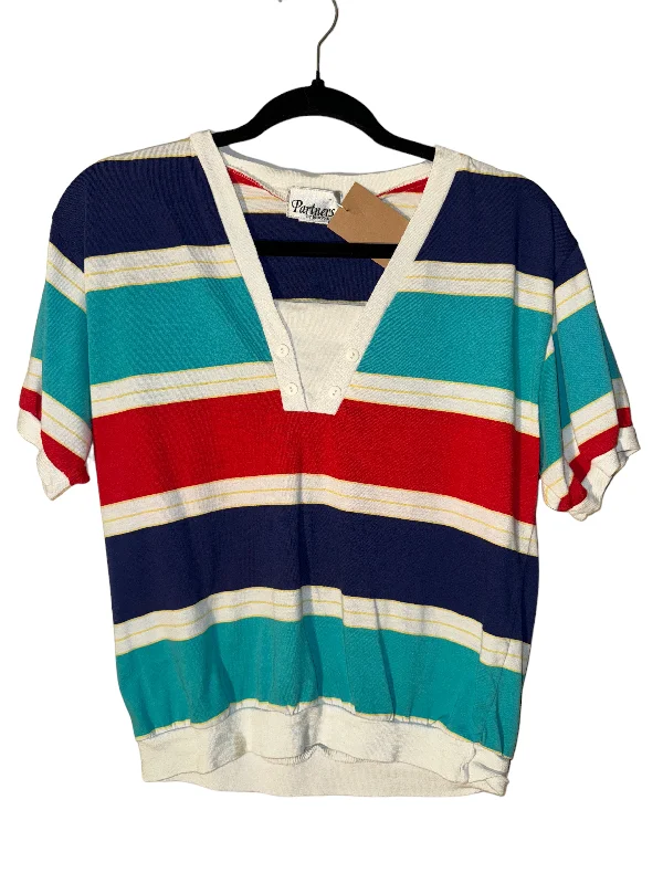 Vintage 1980s Bold Striped Banded V Neck by Partners