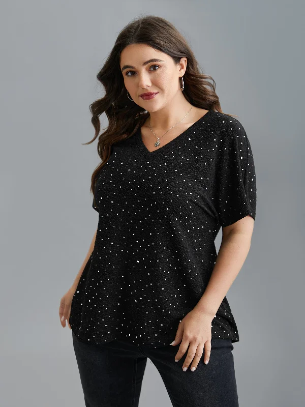 V-Neck Sequin Textured T-Shirt