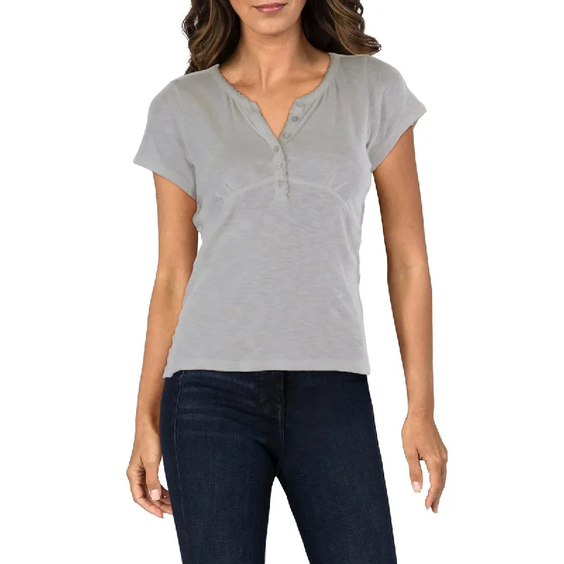 Womens V Neck Picot Trim Henley