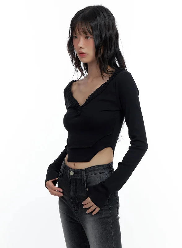 V-Neck Ruffle Slim Fit Crop Top CS420