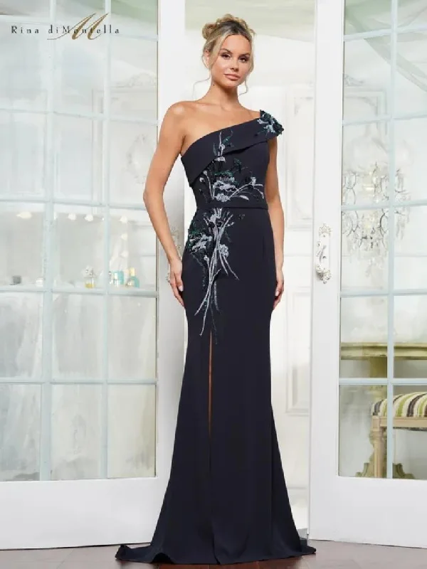 Rina di Montella RD3203 Long Plus Size Beaded Slit Formal Dress