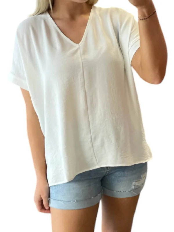 V-Neck Woven Top In Ivory