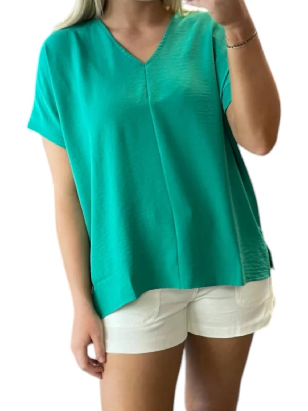 V-Neck Woven Top In Paris Green