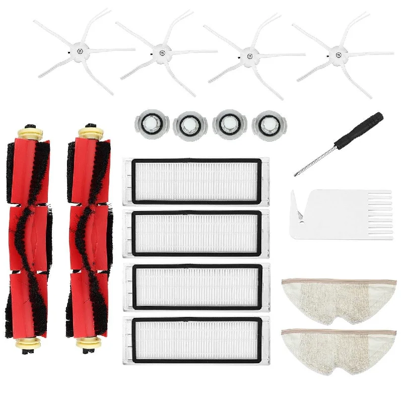 18pcs Replacements for Xiaomi Roborock S6 S60 S65 S5 MAX T6 Vacuum Cleaner Parts Accessories Main Brushes*2 Side Brushes*3 HEPA Filters*4 Mop Clothes*2 Cleaning Tool*1 Water Codes*4 Screwdriver*1 [Non-original]