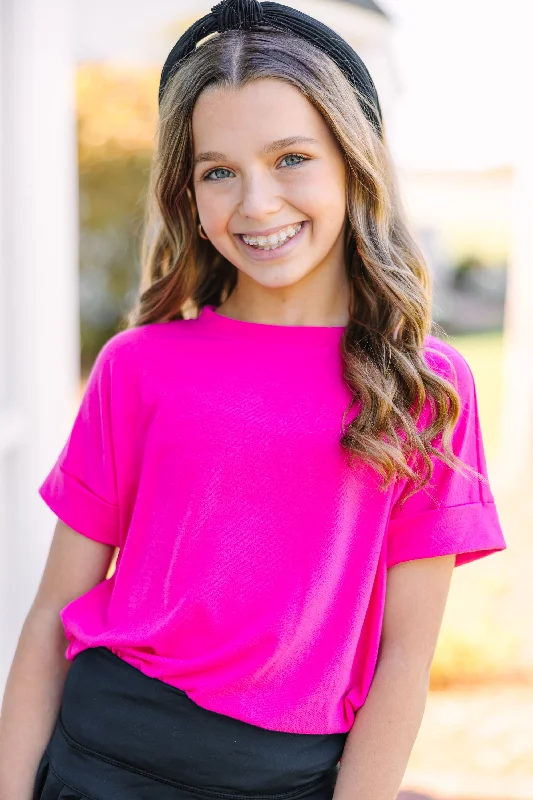 Girls: Make Your Life Easy Fuchsia Pink Crew Neck Top