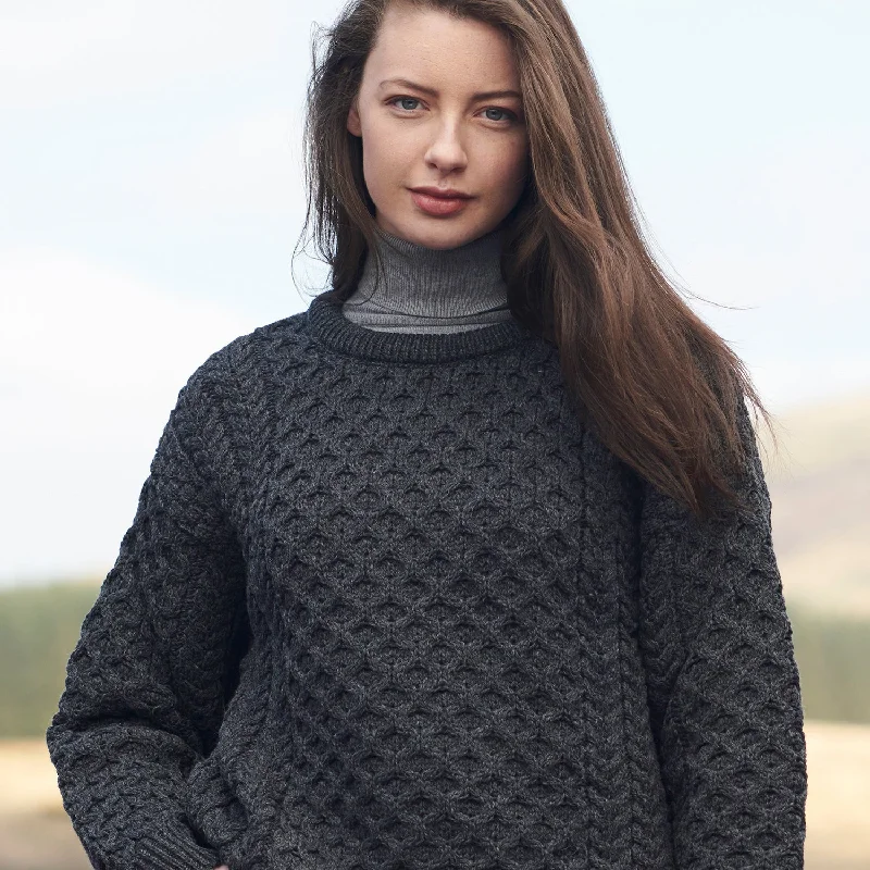 Charcoal Unisex Crew Neck Aran Sweater