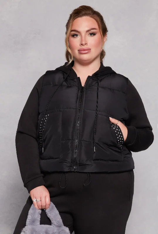 Plus Size Almost Famous Rhinestone Hooded Puffer Jacket