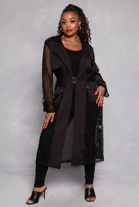 Plus Size Fishnet Belted Wrap Coat