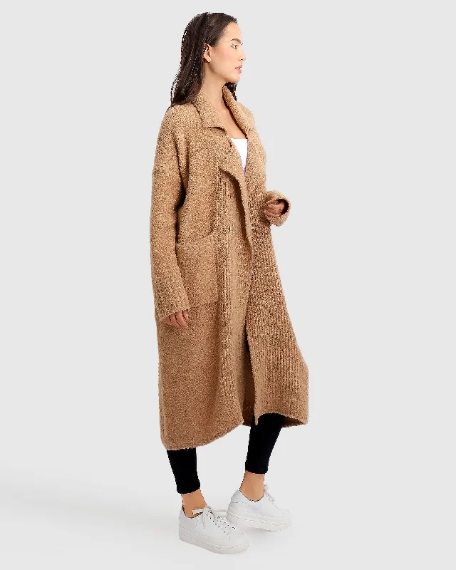 Born To Run Sustainable Sweater Coat - Light Camel