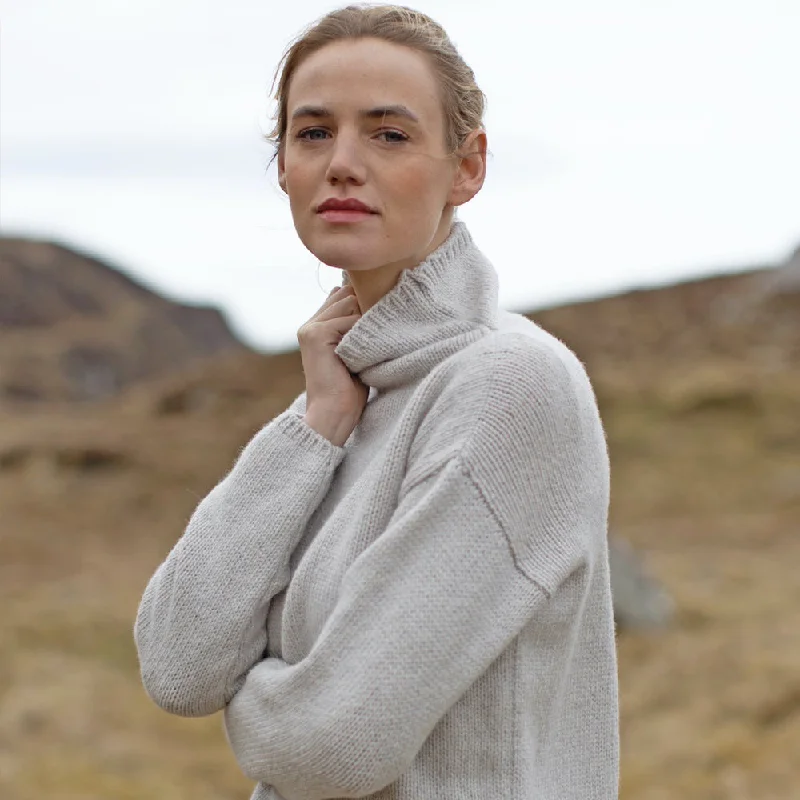 Cream, Funnel Neck Slouchy Sweater