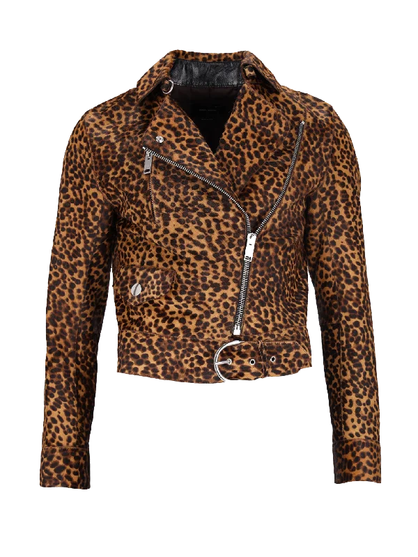 leopard-print calf hair biker jacket