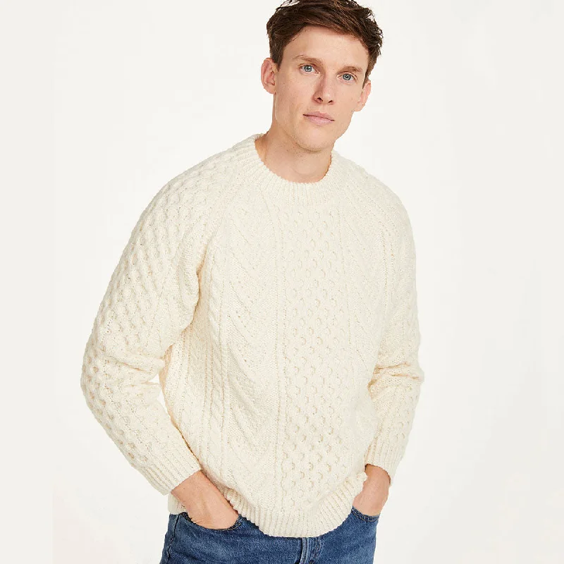 Natural Unisex Hand Knit Crew Neck Aran Sweater