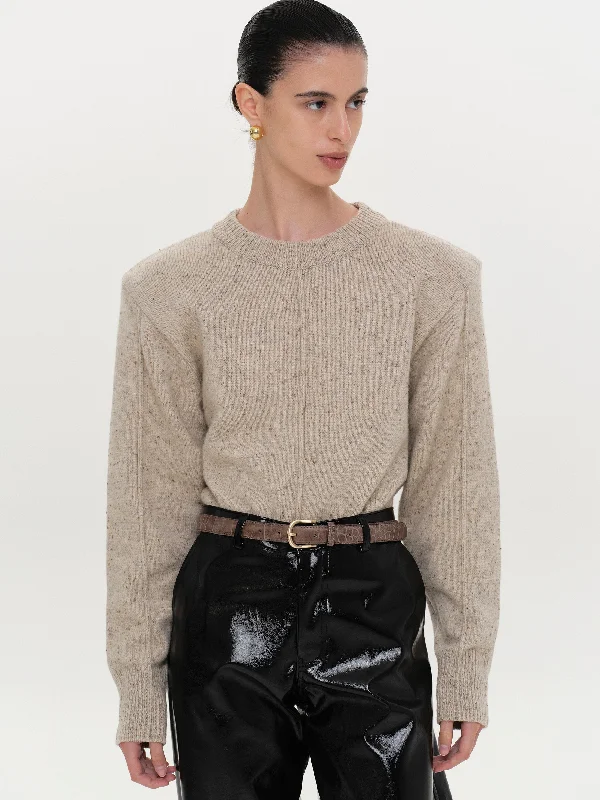 Pad Shoulder Sweater, Oat Melange