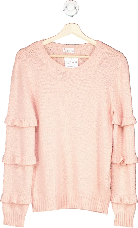 REDValentino Pink Ruffled Long Sleeve Sweater XL