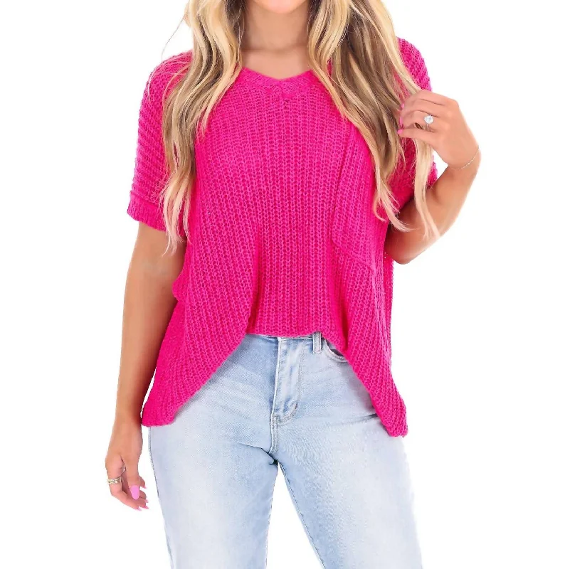 Somewhere Between Sweater Top In Fuchsia