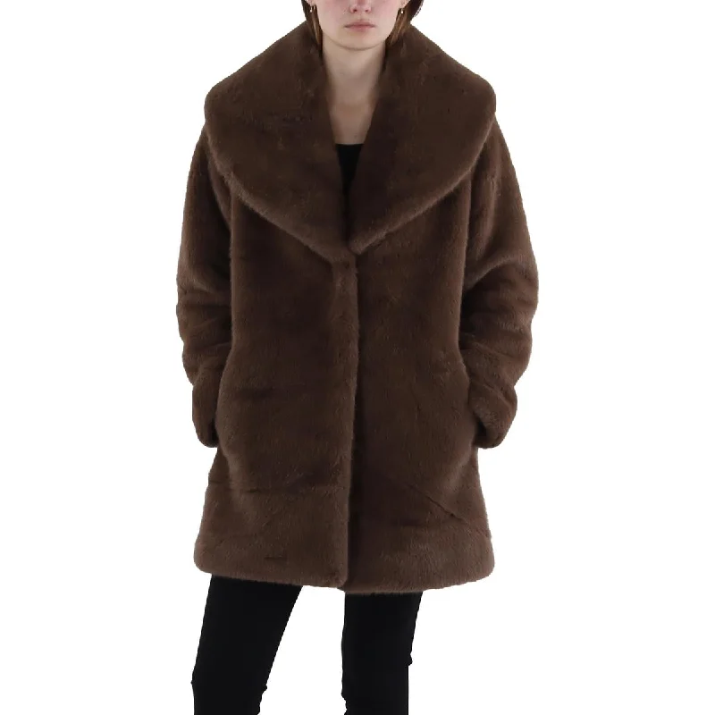 Via Spiga Womens Faux Fur Cozy Faux Fur Coat