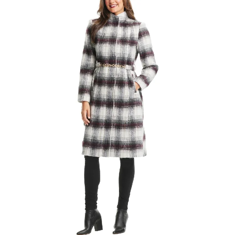 Vince Camuto Womens Wool Blend Plaid Walker Coat