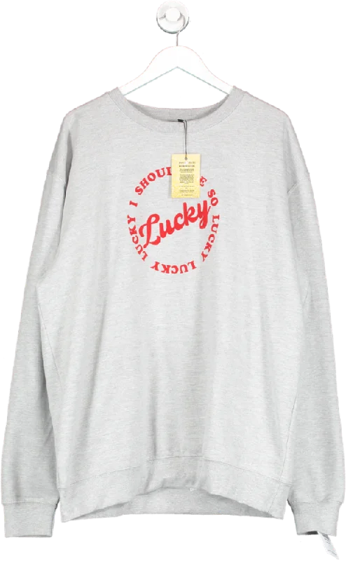 Zero Ducks Grey I Should Be So Lucky Slogan Sweater UK XL/XXL