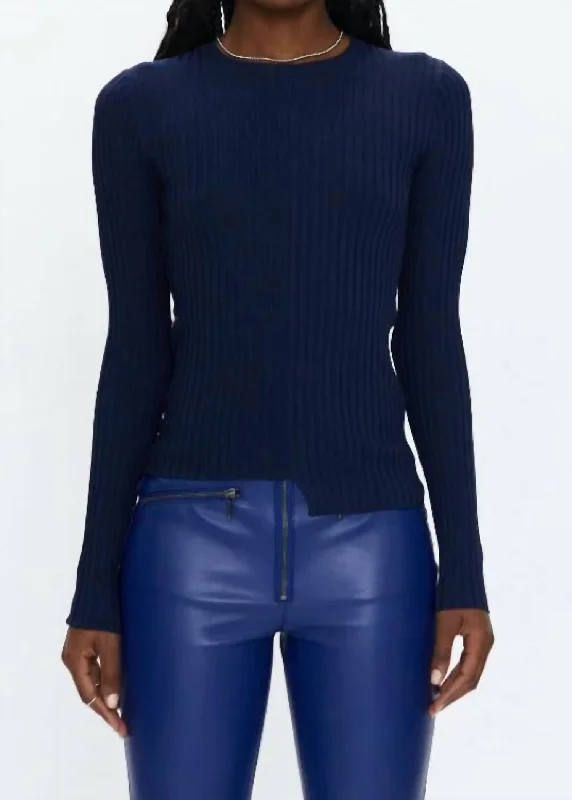 Betty Asymmetric Sweater Top In Navy