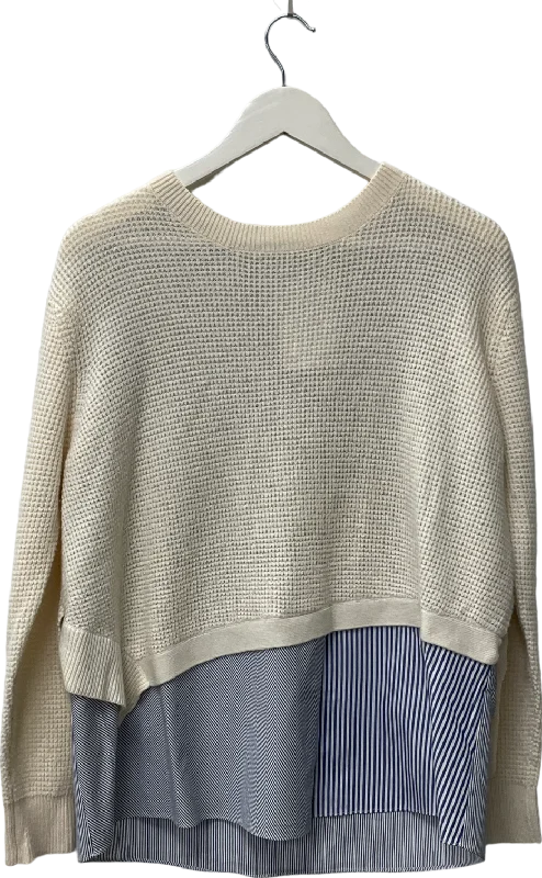 thakoon Cream Womens Crew Neck Waffle Knit Striped Layered Sweater White Blue UK S