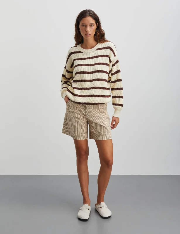 Nivi Eco Lindy Stripe Sweater, Vanilla Ice/Cambridge Brown