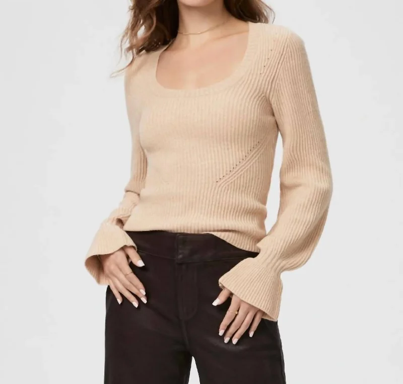 Virtue Scoop Neck Ribbed Sweater In Beige