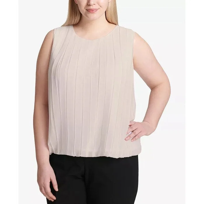 Calvin Klein Women's Plus Pleated Bubble Top Beige Size 2X