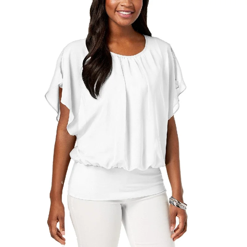 JM Collection Women's Plus Flutter-Sleeve Top White Size 3 Extra Large - XXX-Large