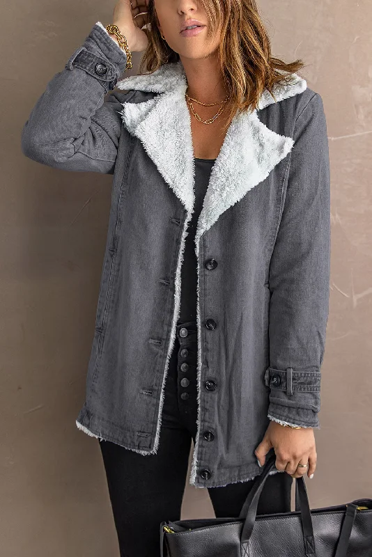 Faux Fur-Trimmed Denim Coat