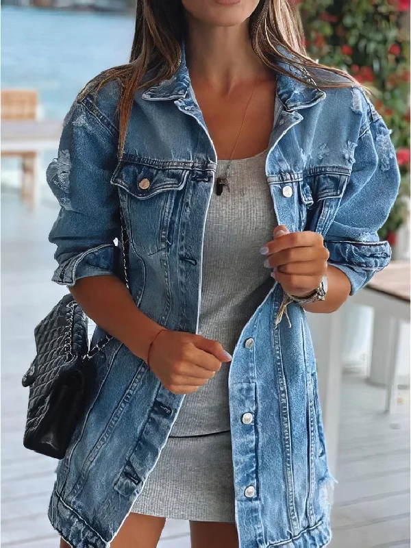 Light Wash Denim Jacket with Crystal Detail