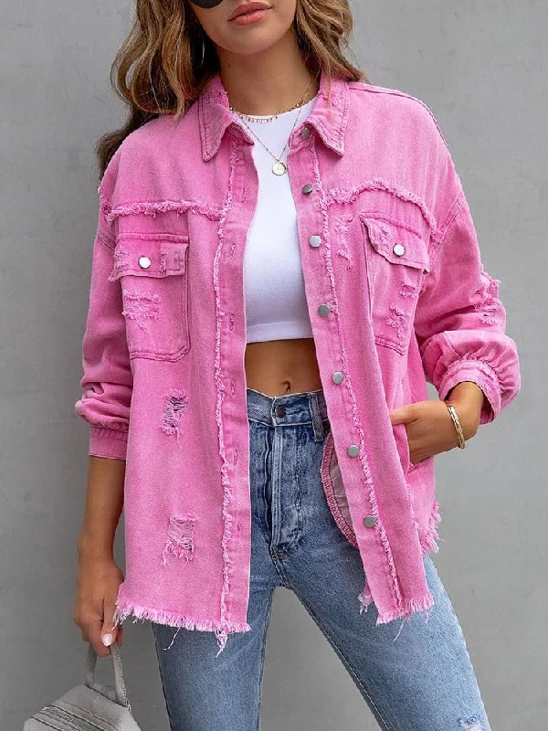 Lilac Distressed Denim Jacket