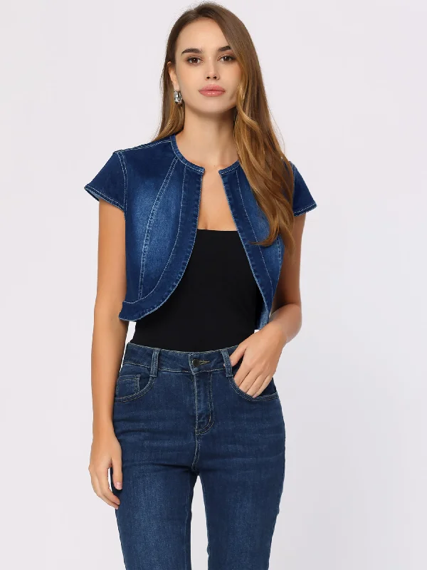 Crop Denim Cap Sleeve Slim Fit Summer Jean Jacket