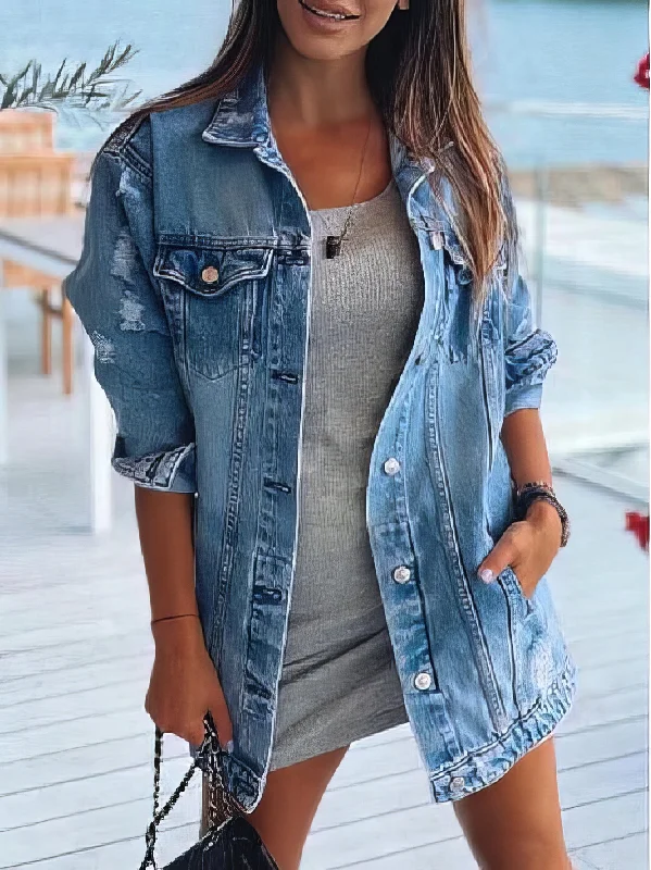 Stylish Denim Jacket with Rhinestone Design