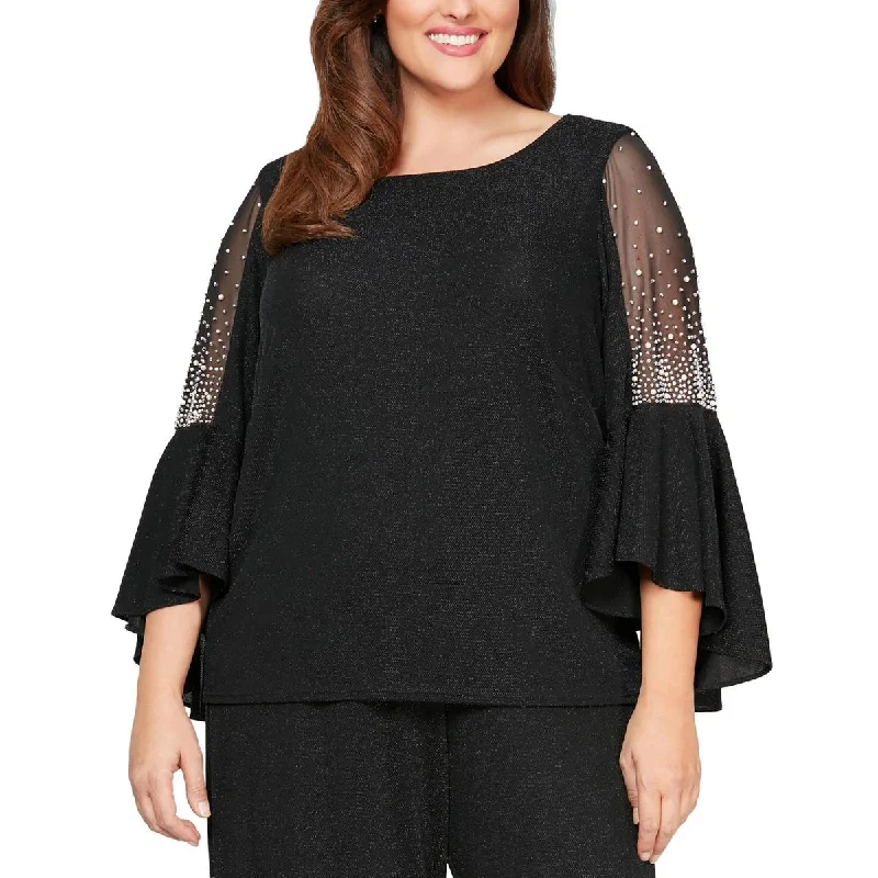 Alex Evenings Womens Plus Metallic Embellished Blouse