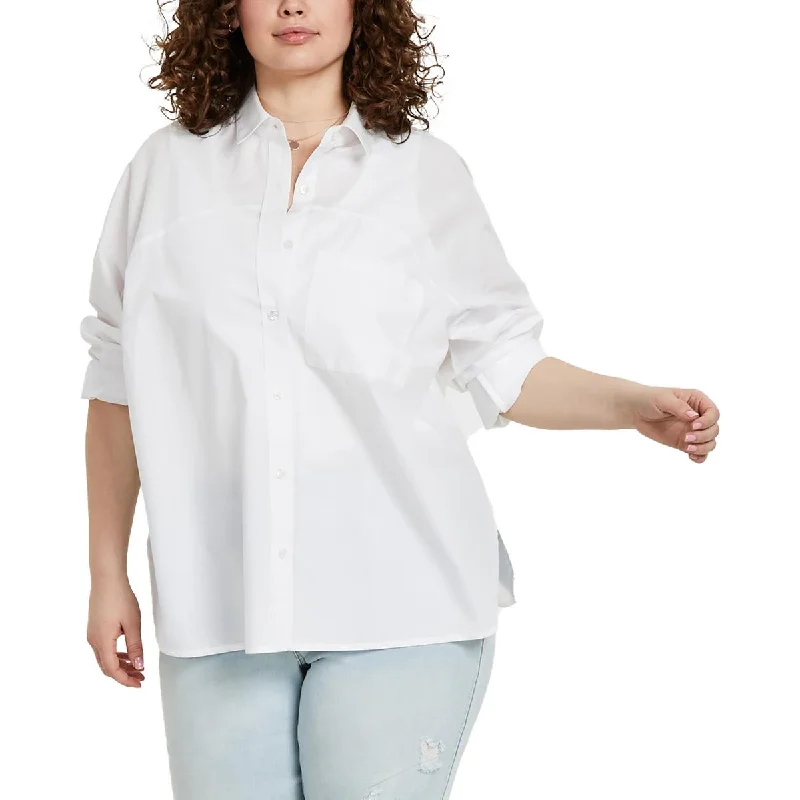 And Now This Womens Plus Cotton Collared Button-Down Top