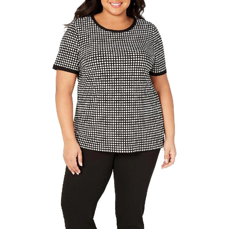 Anne Klein Womens Plus Polka Dot Ringer Blouse