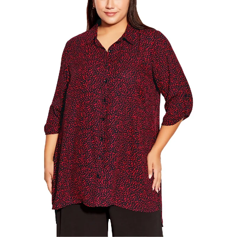 Avenue Studio Womens Plus Longline Printed Button-Down Top