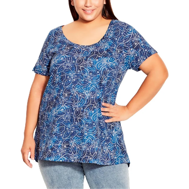 Avenue Womens Plus Scoop Neck Printed Blouse