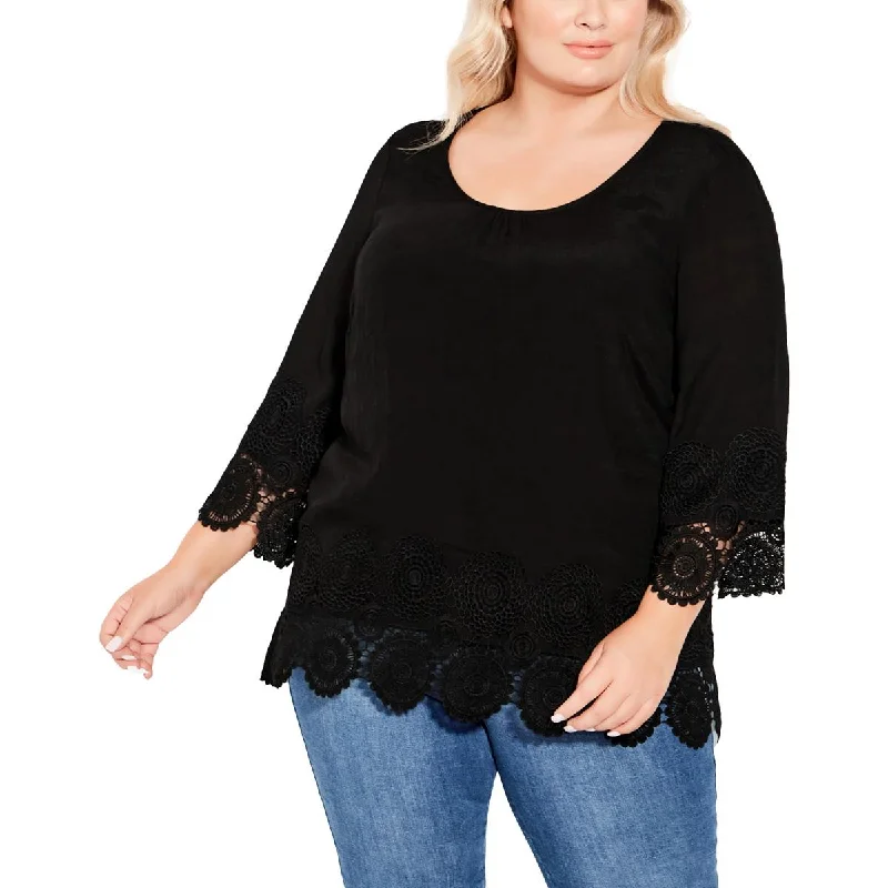 Avenue Womens Plus Sylvie Chiffon Crochet Blouse