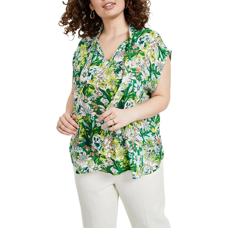 Bar III Womens Plus Floral Print  Blouse